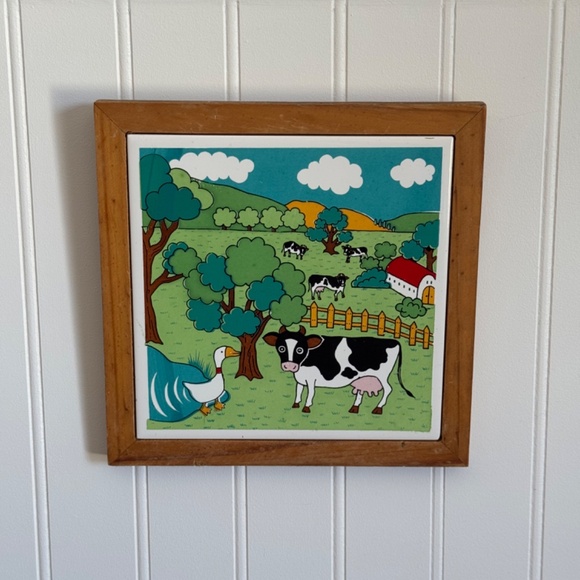 Folk Art Vintage Farmhouse Tile Trivet / Display - Picture 2 of 4